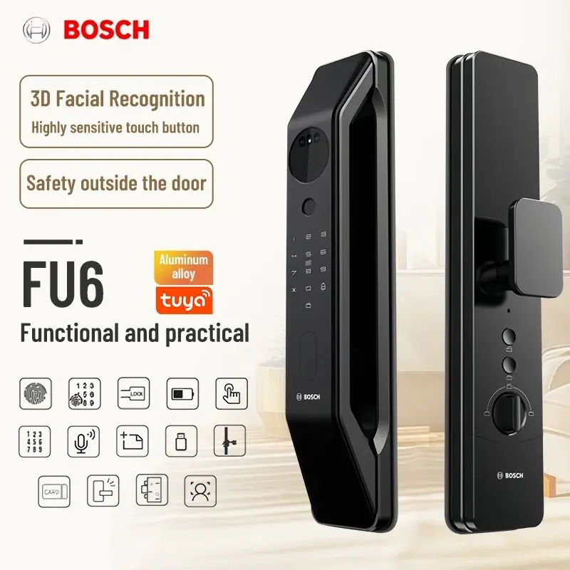 Bosch Smart Door Lock FU8 3D Face Cat Eye Tuya APP, Face ID, Fingerprint, Password, Card, Two-Way-Audio