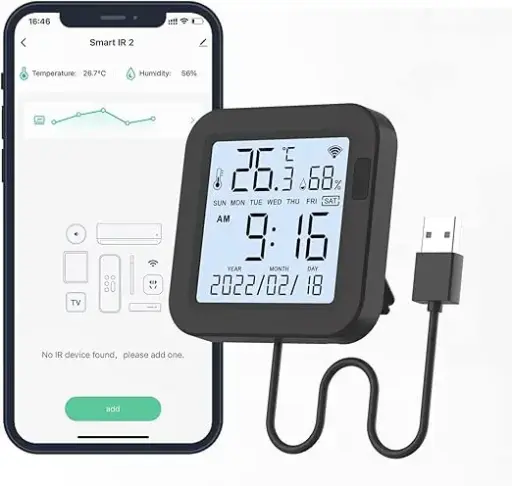 [Temprature & Humidity Sensor] Tuya Smart IR Remote Conrol with Temprature & Humidity Sensor, Wi-Fi